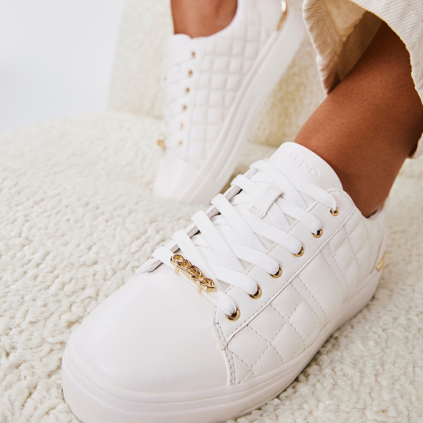 Aldo white slip store ons