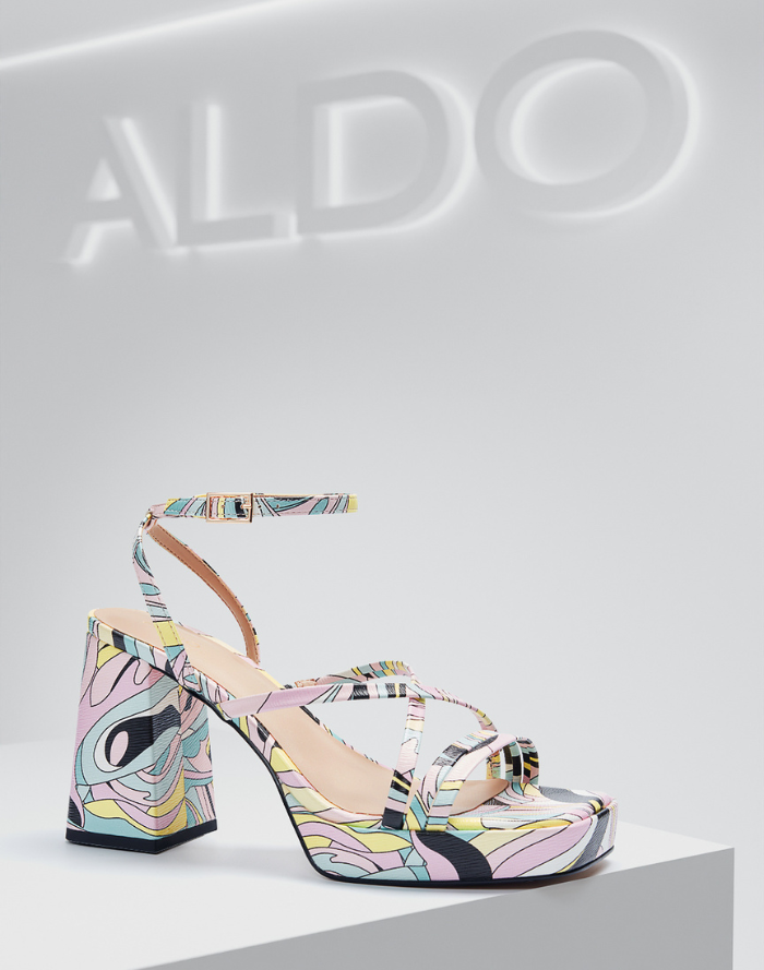 Aldo Pillow Walk Comfortable Strappy Block Heeled Sandals Taia (Pastel Multi) – ALDO Shoes UK