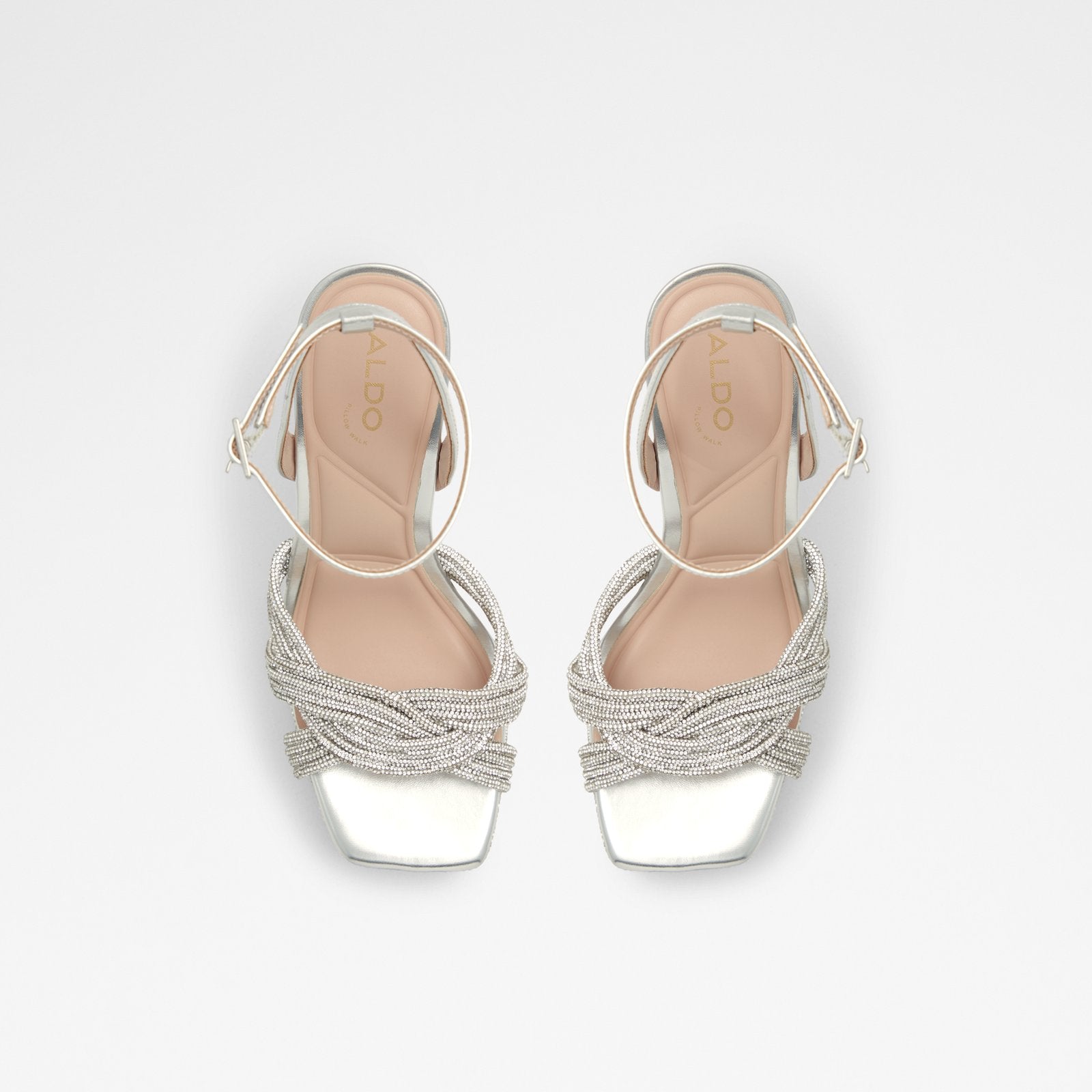 Aldo Women's Pillow Walk Comfortable Block Heeled Strappy Sandals Glimma Silver